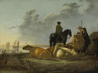 Bauern und Vieh am Fluss Merwede