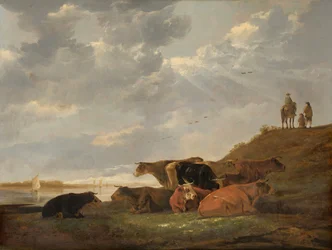 Flusslandschaft mit Kühen