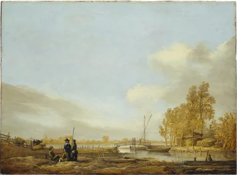 Flusslandschaft mit Fußgängerbrücke