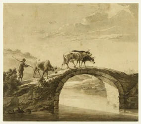 Drei Kühe auf einer Brücke (Lugt 16)