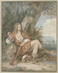 Rastender Jäger mit Muskete und Rebhuhn, bei einem Baum