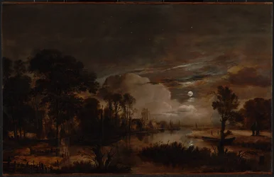 Mondscheinlandschaft mit Blick auf den Neuen Amstel und Schloss Kostverloren