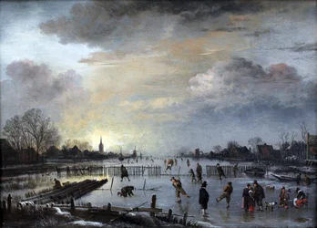 Winterlandschaft mit Schlittschuhläufern