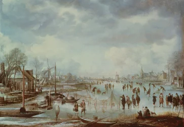 Winterszene mit Schlittschuhläufern