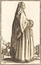 Edle Frau mit Schleier und pelzbesetztem Kleid