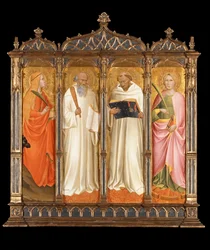 Heilige Maria Magdalena, Benedikt, Bernhard von Clairvaux und Katharina von Alexandria, ca. 1380