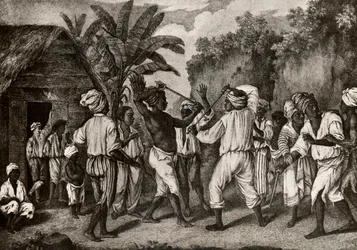 Knüppelwettkampf zwischen englischen und französischen Negern auf der Insel Dominica, Santo Domingo