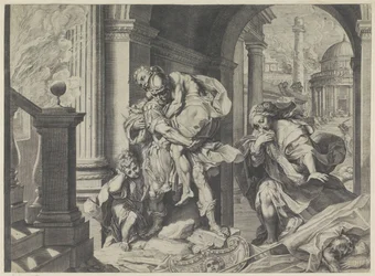 Aeneas flieht mit seiner Familie aus Troja