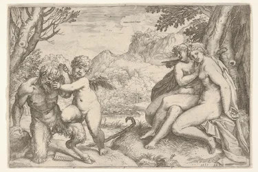 Die Liebe besiegt alles Omnia vincit Amor, im Kampf mit einem Satyr