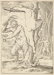 Satyr peitscht eine Nymphe, um 1590-95