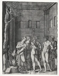 Orestes und Pylades werden Iphigenie zum Opfer gebracht