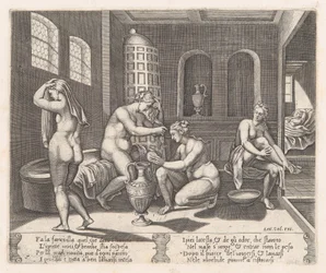 Tafel 7: Psyche wird in ihrem Bad bedient, aus der Geschichte von Amor und Psyche, erzählt von Apuleius, 1530-60