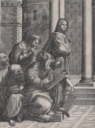 Die Gruppe aus Raphaels Schule von Athen, datiert 1523