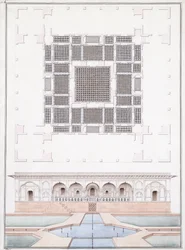 Ansicht der Südfront und des Gartenpalastes des Suraj Bhawan in Dig