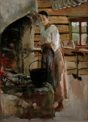 Frau kocht Maränen