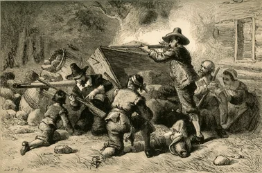 Virginier verteidigen sich gegen Indianer, 1877