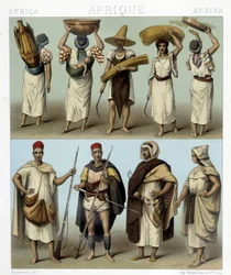 Kostüme von Algerien und Tunesien. Illustration in „Le costume historique“ von Racinet