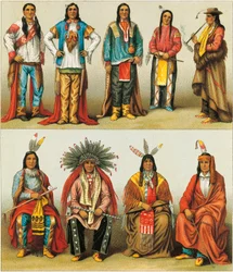 Indianer aus Mississippi und Colorado, Lithografie von Nordmann und Sahn aus Le Costume Historique, Band 2