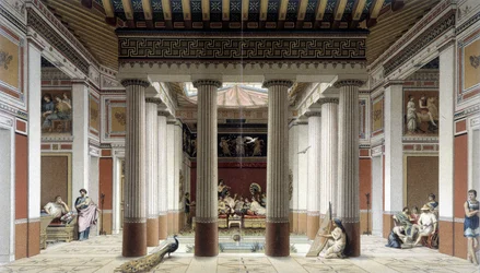 Das Atrium eines Hauses in der griechischen Antike - in „The historical costume“ von Racinet
