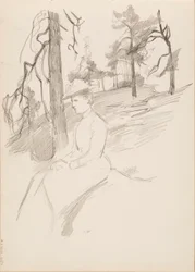 Landschaftsskizze, Frau im Vordergrund