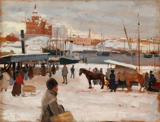 Wintertag am Marktplatz von Helsinki, Studie; Skizze für Wintertag am Marktplatz in Helsinki