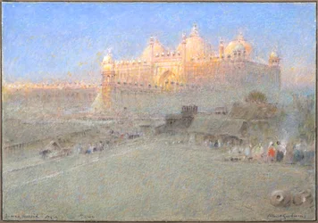 Jumna Musjid, Agra, Morgendämmerung (Aquarell mit Körperfarbe und Tinte)