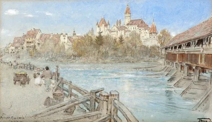 Thun (Aquarell mit Tinte und Körperfarbe auf getöntem Papier)