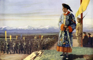 Ein britischer Junge begutachtet seine chinesische Armee