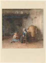 Zwei Kinder in einem Bauerninterieur