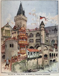 Eine Ecke von Robidas „Altes Paris“ auf der Weltausstellung. Titelblatt „Le Petit Français Illustré“ vom 26.05.1900.