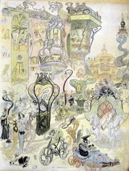 Eine moderne Stadt - Stil von Robida (Zeichnung)