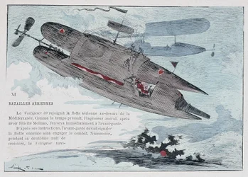 Ein Luftschiff: der Voltigeur 39 - in „Der Krieg im zwanzigsten Jahrhundert“ von Robida