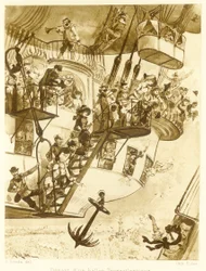 Abfahrt eines transatlantischen Ballons, aus Le Vingtieme Siecle, veröffentlicht 1883