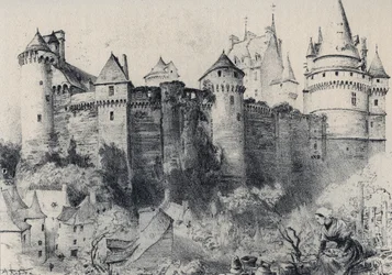 La Château fort de Vitré en Ille-et-Vilaine - La vieille France - La Bretagne - Text, Zeichnungen und Lithografien von Albert Robida (1848-1926) undatiert, spätes 19. Jahrhundert