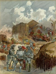 Sechster Italienischer Krieg (1521-1526): Pierre Terrail de Bayard (1476-1524) bei der Belagerung von Mezieres im Jahr 1521. Illustration