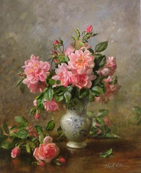 Rosen in einer blau-weißen Vase