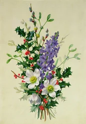 Zweig von Hundsrose, Stechpalme, Mistel und Rittersporn (1)