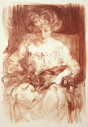 Mrs. H. V. Milbank in Ferby Lodge mit Bebear, ca. 1907