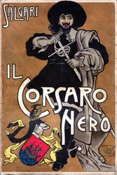 Titelbild des Romans Il Corsaro Nero Der schwarze Freibeuter von Emilio Salgari (1863 - 1911)
