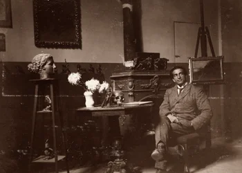 Der Bildhauer Mario Pelagatti in seinem Atelier, Florenz, 20.11.1920