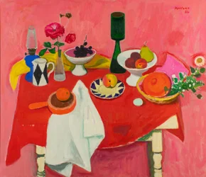 Stillleben auf rotem Tuch