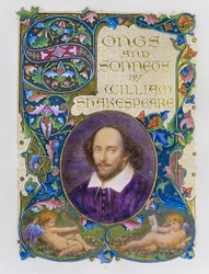 Buch-Frontispiz mit feinem Farbporträt von William Shakespeare von Künstler Alberto Sangorski