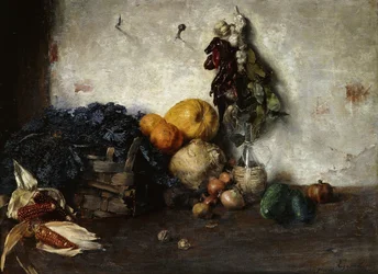 Stillleben mit Gemüse an einer Wand