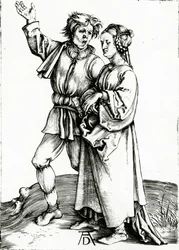 Ein rustikales Paar, graviert von Johannes Wierix, um 1565 (Gravur)