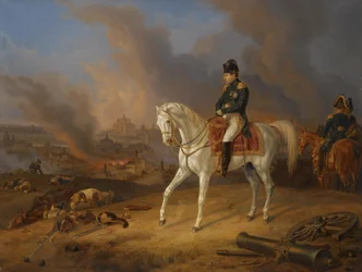 Napoleon Bonaparte vor der brennenden Stadt Smolensk