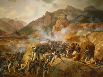 Napoleons Truppen greifen das österreichische Blockhaus von Malborget, Südtirol an