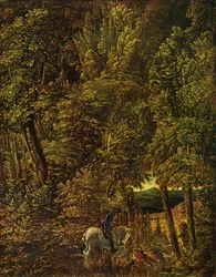 Waldlandschaft mit dem heiligen Georg im Kampf mit dem Drachen