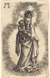 Madonna und Kind stehend mit einem Halbmond