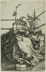Madonna auf einer grasbewachsenen Bank