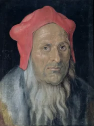 Porträt eines bärtigen Mannes mit rotem Hut